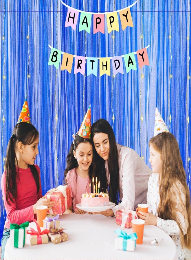 1iAM 3pcs Blue Decoration Net Light Combo - 2pcs Large, Stitched with Ribbon, Nylon Made, Reusable, Soft, Wrinkled Free, 8.5x5ft Each, Backdrop Net Curtains & 1pc 11m Long Rice Light for Party - Image 3